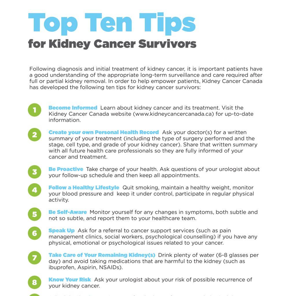 Top 10 Tips for kidney cancer survivors Top 10 Tips for kidney cancer survivors